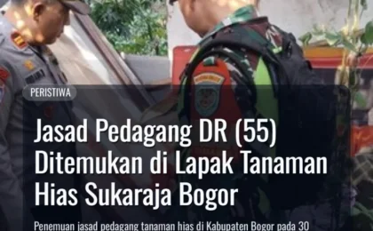 Jasad Pedagang DR (55) Ditemukan di Lapak Tanaman Hias Sukaraja Bogor